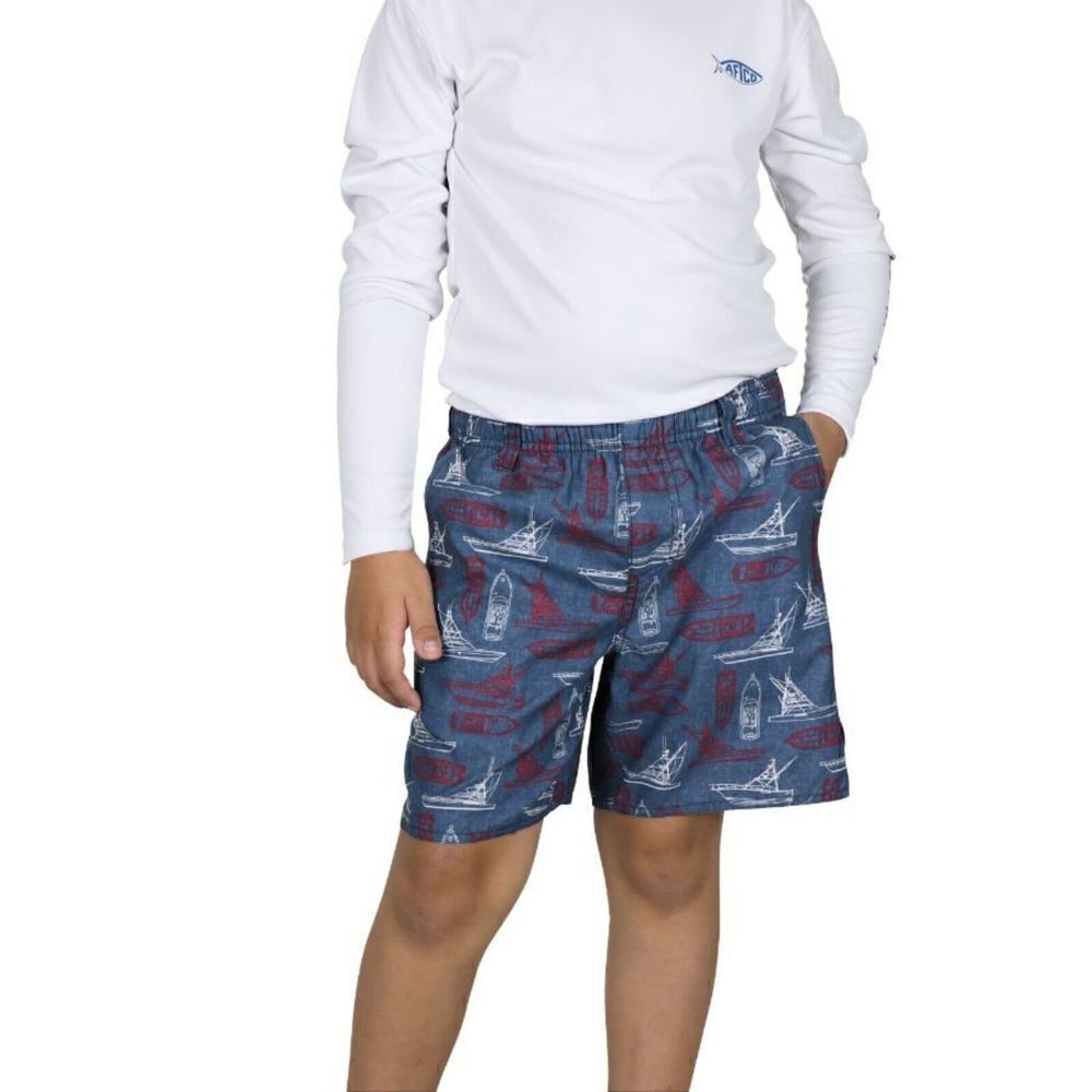 AFTCO YOUTH BOAT BAR SHORTS  Youth Size XL Blue Yaht Swim Trunks